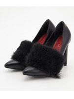 ファーベルト付パンプス/BLK