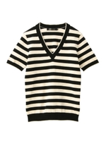 ボーダー柄半袖ニットトップス/ホワイト(301)