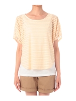 レイヤード風シャドーボーダーカットソー/オレンジ系(066)