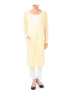 ロング丈Vネックニットソーカーディガン/イエロー系(030)