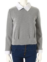 襟付ダイヤ柄トップス/ホワイト