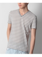 Vネックボーダーカットソー/ホワイト(301)