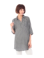 ギンガムスキッパーシャツチュニック/カーキ(227)