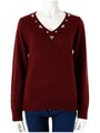 クリアビジュー付きVネックニット/ボルドー