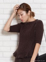 ケーブルぺプラムニット/ライトグレー