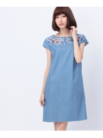 ネック刺繍編み上げワンピース/オフホワイト(003)