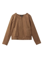 [L]スエード調ノーカラージップジャケット/ブラウン(042)