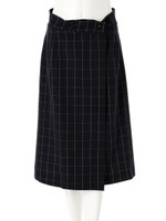 格子柄ラップミディスカート/ネイビー