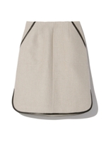 平織りリネン レザートリミングスカート/ベージュ(052)