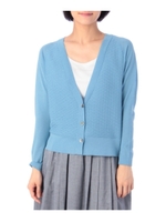 編み地切り替えVネックニットカーディガン/ブルー(092)