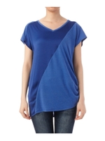 麻混ジャージ×サテンスラッシュカットソー/ブルー系(092)