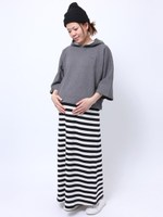 LAYERED STRIPED MAXI DRESS/チャコール