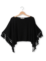 タッセルフリンジポンチョ風カットソー/カーキ(027)