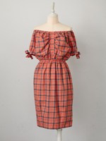 ネルチェックオフショルダーワンピ/BLUE