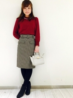 ベルト付チェックスカート/グリーン柄