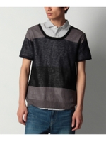 リネン混ボーダーニット/ブルー系(194)