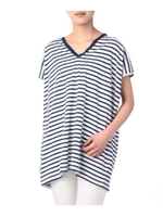 Vネックボーダーカットソー/ブルー系(194)