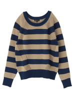 [L]編み地切り替えボーダーニット/ネイビー系(392)