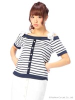 【Tralala】肩リボンボーダーオフショル/ブラック