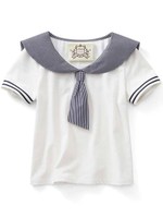 【スキヤキ】水兵なアリス　コンパクトカットソートップス/オフ×ネイビー