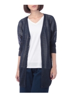 ガーター編みボーダーカーディガン/ネイビー(093)