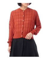 シャドーチェックドルマンニットカーディガン/ライトブルー(091)