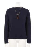 フェザーネックレス付カットソー/グレー