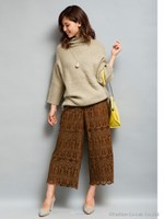 レースフレアパンツ/サーモンピンク