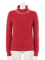 カシゴラストレッチ12GハイネックビジューPO/レッド