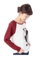 ガールズプリントラグランカットソー/ボルドー(164)