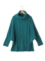 ケーブル編みタートルポンチョ/ブルー(092)