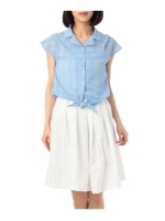 シフォンチェックタイプライターワンピース/サックス(590)