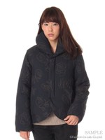 ドローイングフラワー刺繍フェイクダウンブル/ネイビー