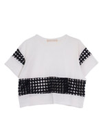 Diagram lace T−shirt/white×black