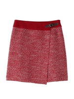 [L]ウール混ラップスカート/ワインレッド(463)