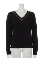 Ｖネックビジューニットプルオーバー/Navy