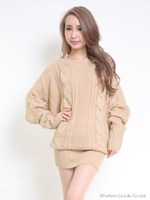 ケーブルドルマンニットOP/WHT/ブラック