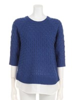 シャツ裾ケーブルカラーニット/ブルー