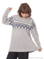 ビジュー付フェアアイル柄チュニック/Ivory