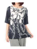 ボタニカル柄プリント五分袖ブラウス/ネイビー(193)