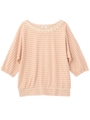 ラメボーダー七分袖カットソー/ピンク(372)