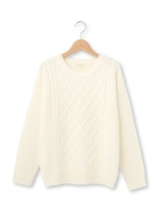 格子編み切り替えニットプルオーバー/ネイビー(093)