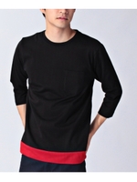 裾メッシュ7分Tシャツ/ブラック(019)