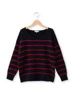 浅Vネックボーダーニット/ネイビー(393)