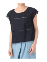 パッチワークレースブラウス/ブルー系(094)