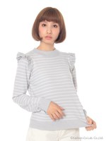 ・ショルダーフリルハイネックボーダープルオーバー/Sax