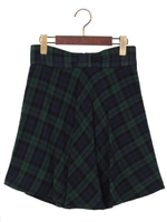 ウエストリボンチェック柄フレア/SK/コン/グリーン