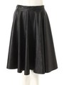 フェイクレザーフレアミディスカート/ブラック