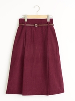ベルト付きミモレ丈スカート/ブラウン