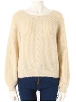 ケーブル編みシャギーニットトップス/ベージュ